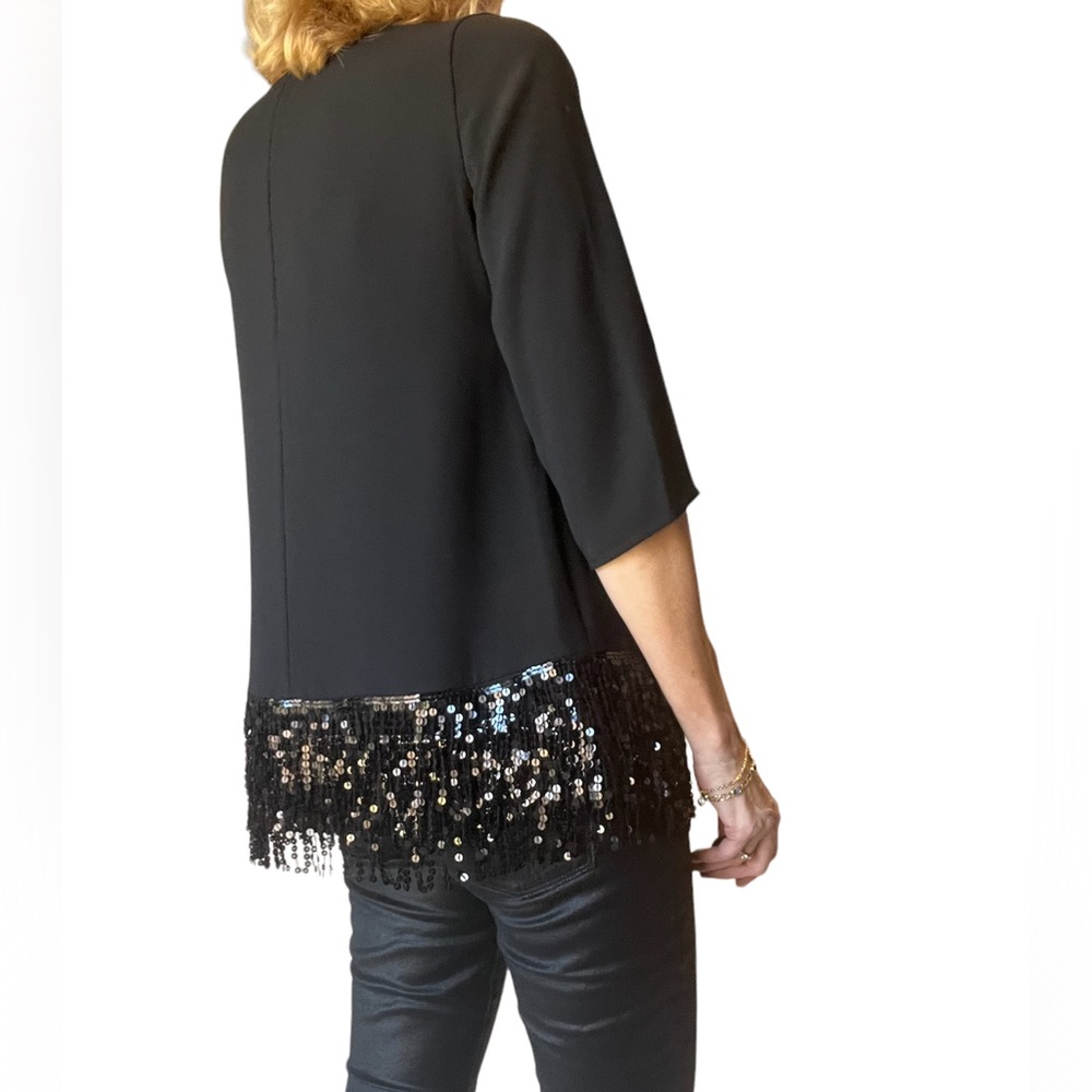 NWOT Alfani Black Tunic Top With Sequin Fringe